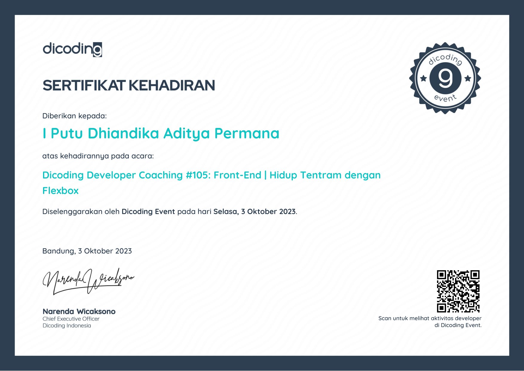 Peserta Dicoding Developer Coaching #105: Front-End | Hidup Tentram dengan Flexbox