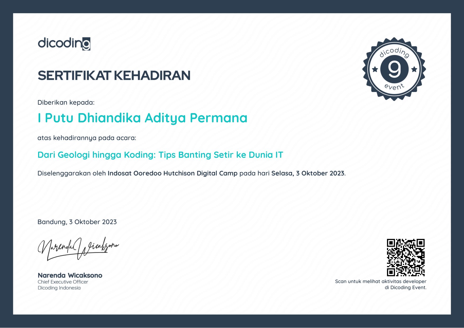 Peserta Sertifikat Kehadiran